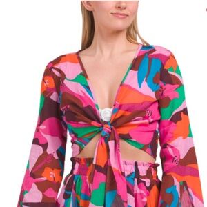 Sanctuary Women's Cotton Vibrant Printed Design Knot-Front Crop Top. Size M